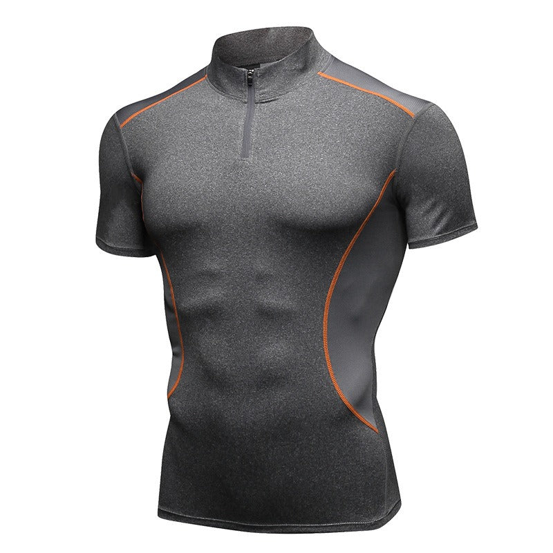Men's elastic short sleeve sports shirt