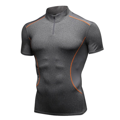 Men's elastic short sleeve sports shirt